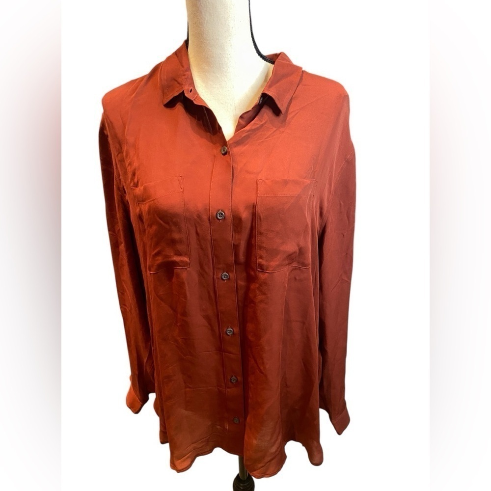 Pendleton 100% Silk Long Blouse Burnt Orange Red Size Large Sheer High Low